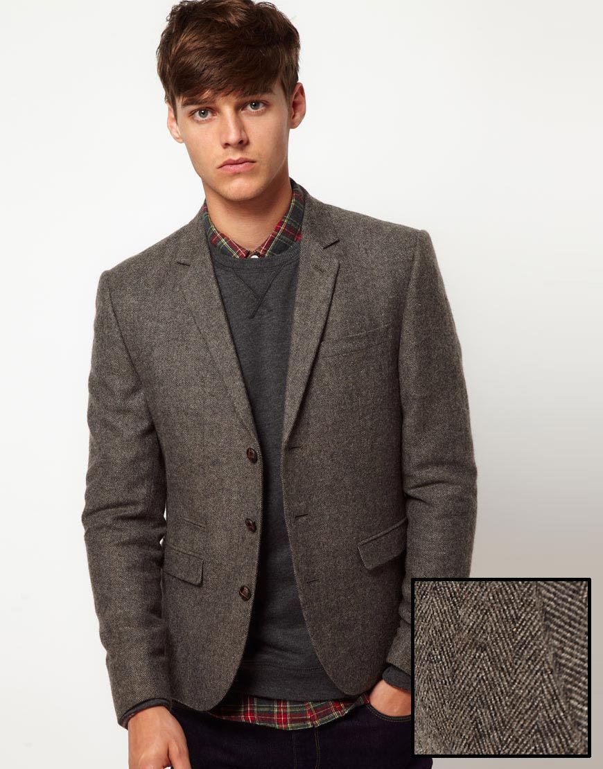 Asos Slim Fit Tweed Blazer in Brown for Men | Lyst