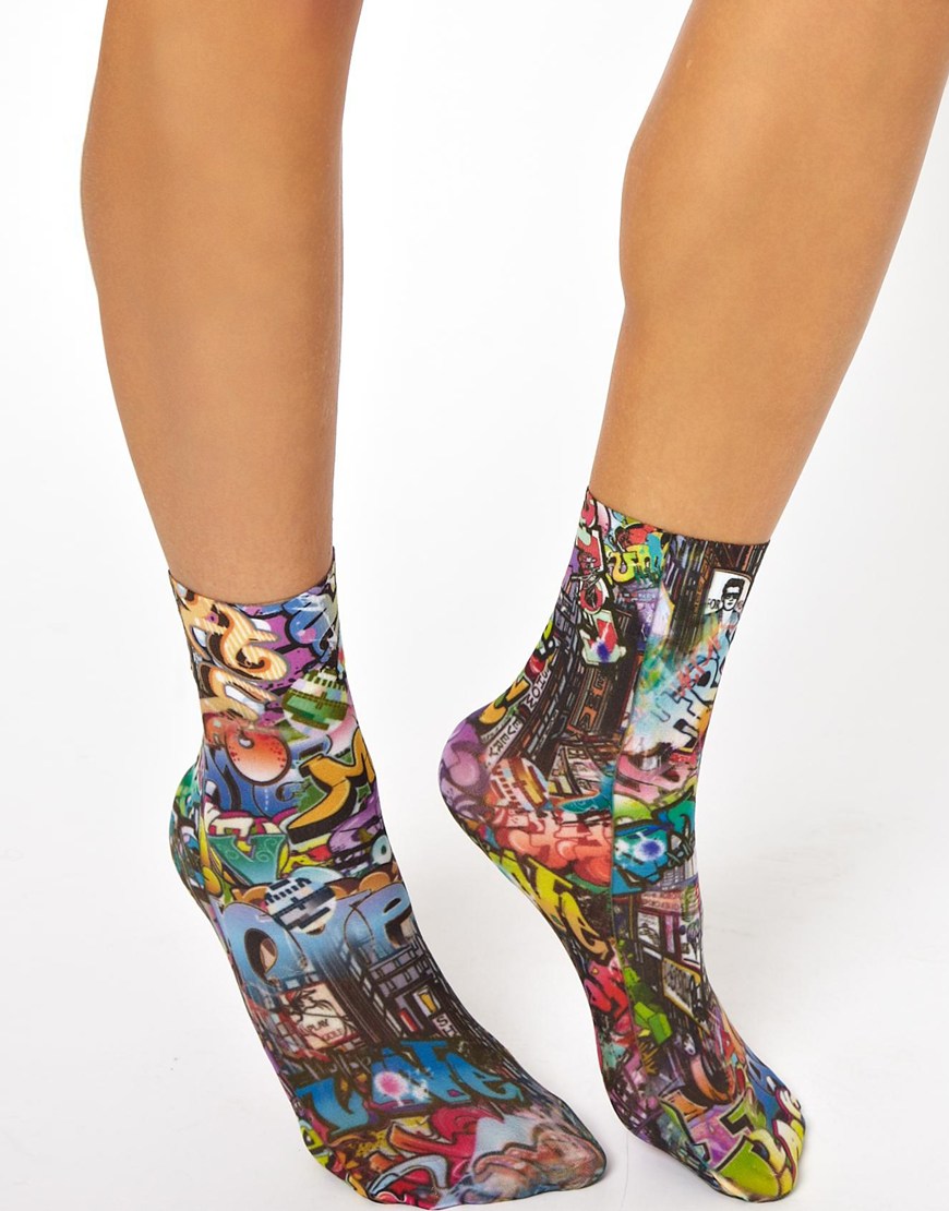 asos comic print ankle socks lyst asos comic print ankle socks lyst