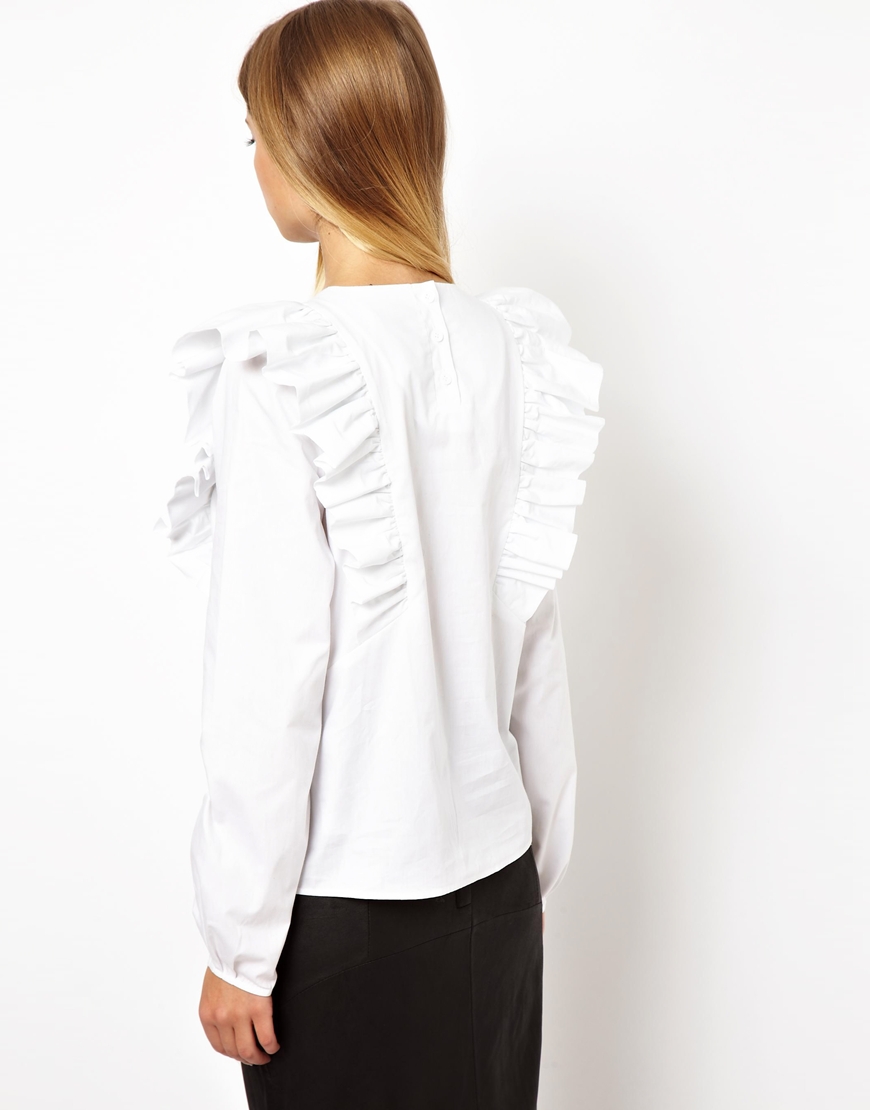 White ruffle blouse long sleeve zara Outlet