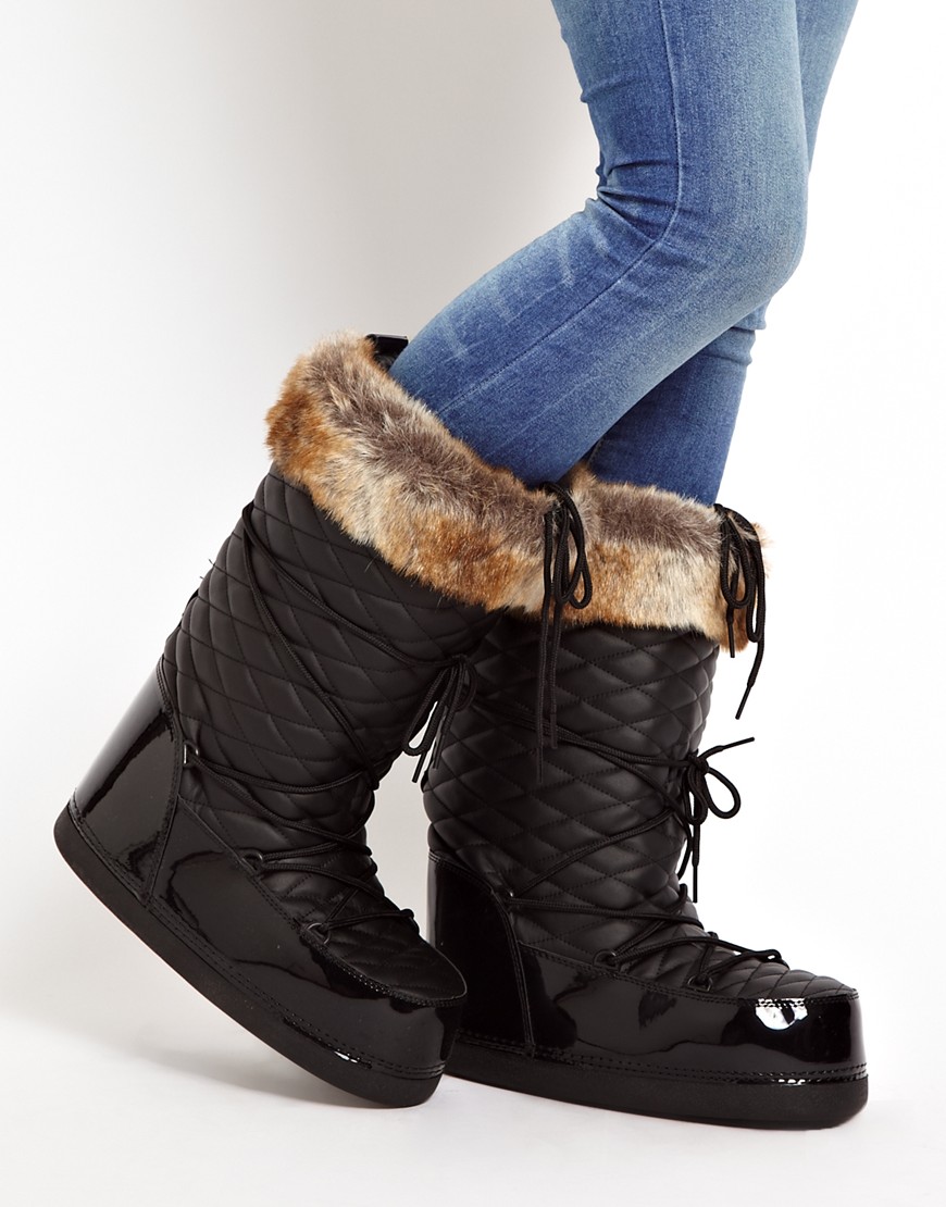 ASOS Barts Black Quilted Faux Fur Cuff Snow Boots Lyst