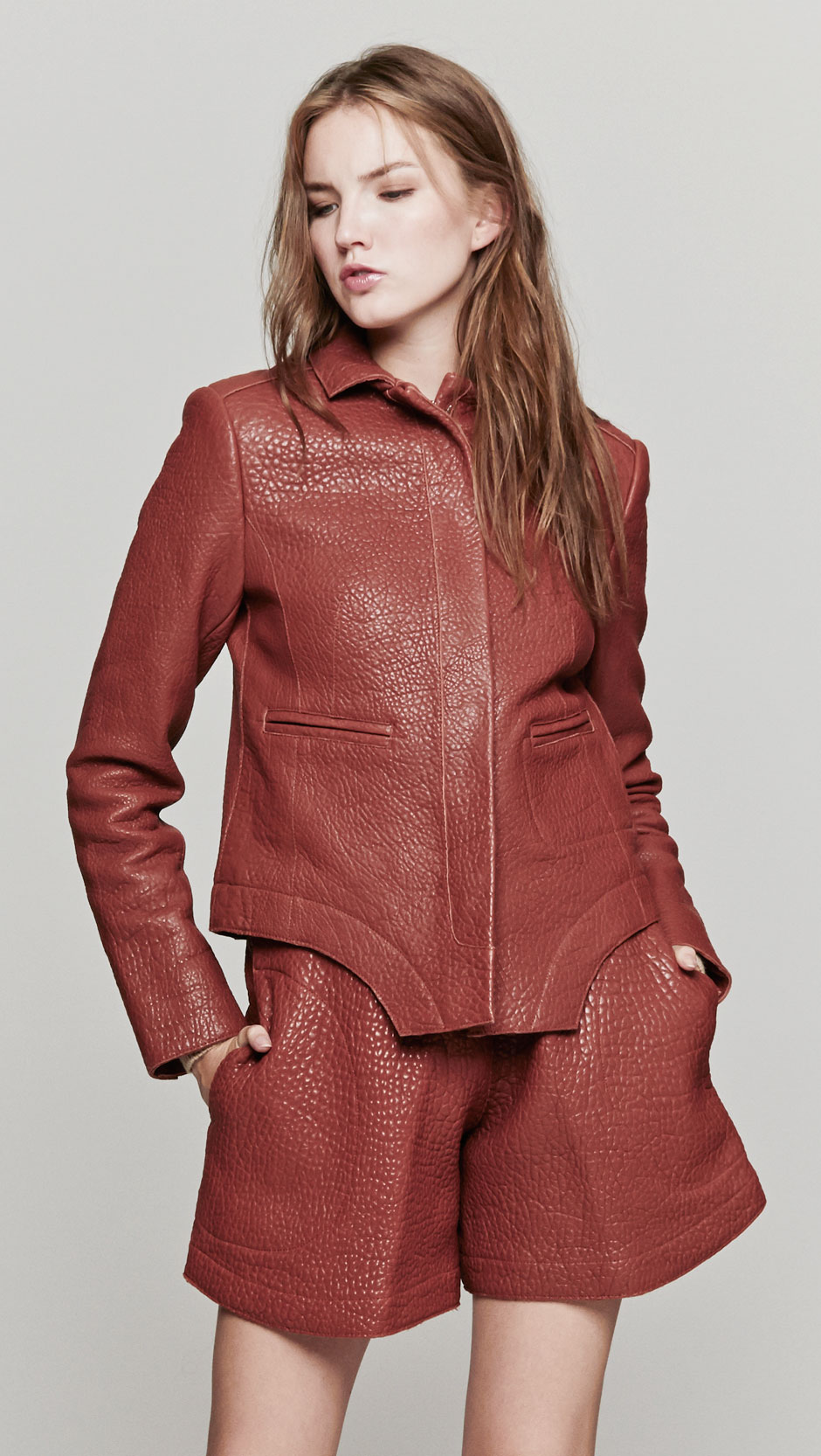 Carven Leather Jacket In Brown Lyst Gallery