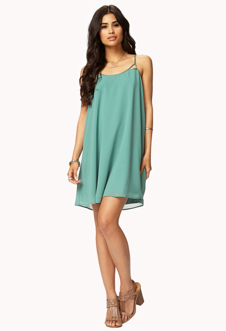 Lyst Forever 21 Beaded Back Chiffon Dress In Green