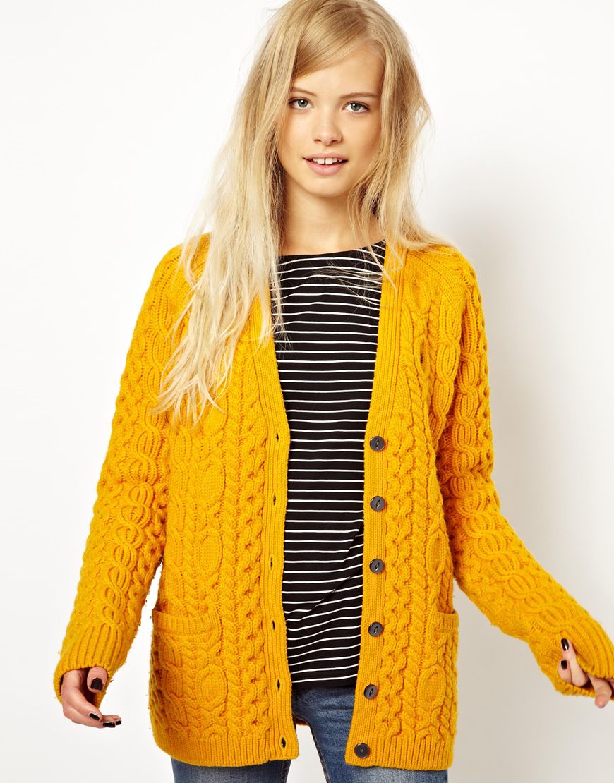 Fred Perry British Knitting Aran Cardigan in Yellow | Lyst