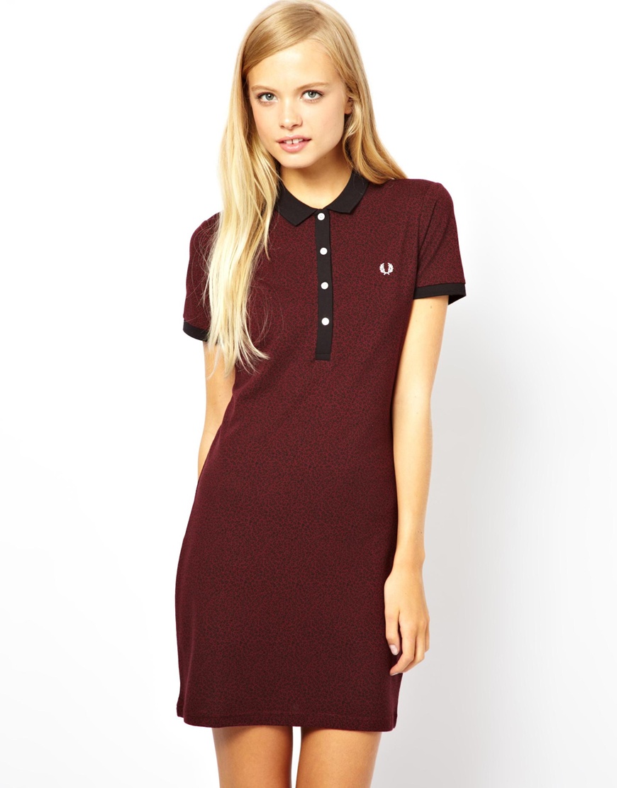 Fred Perry Leopard Print Dress in Red | Lyst