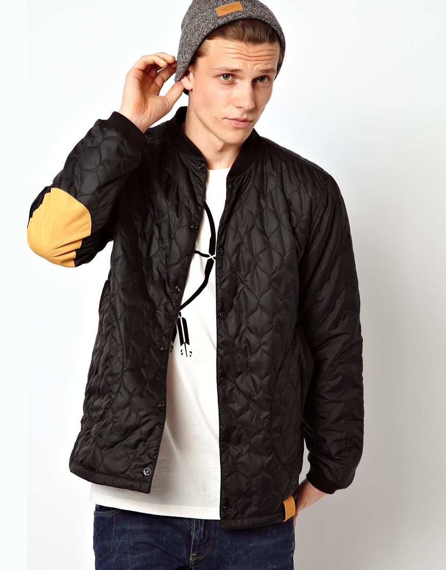 Michael Kors Quilted Jacket With Leather Elbow Patches In Black Michael Kors Quilted Jacket With