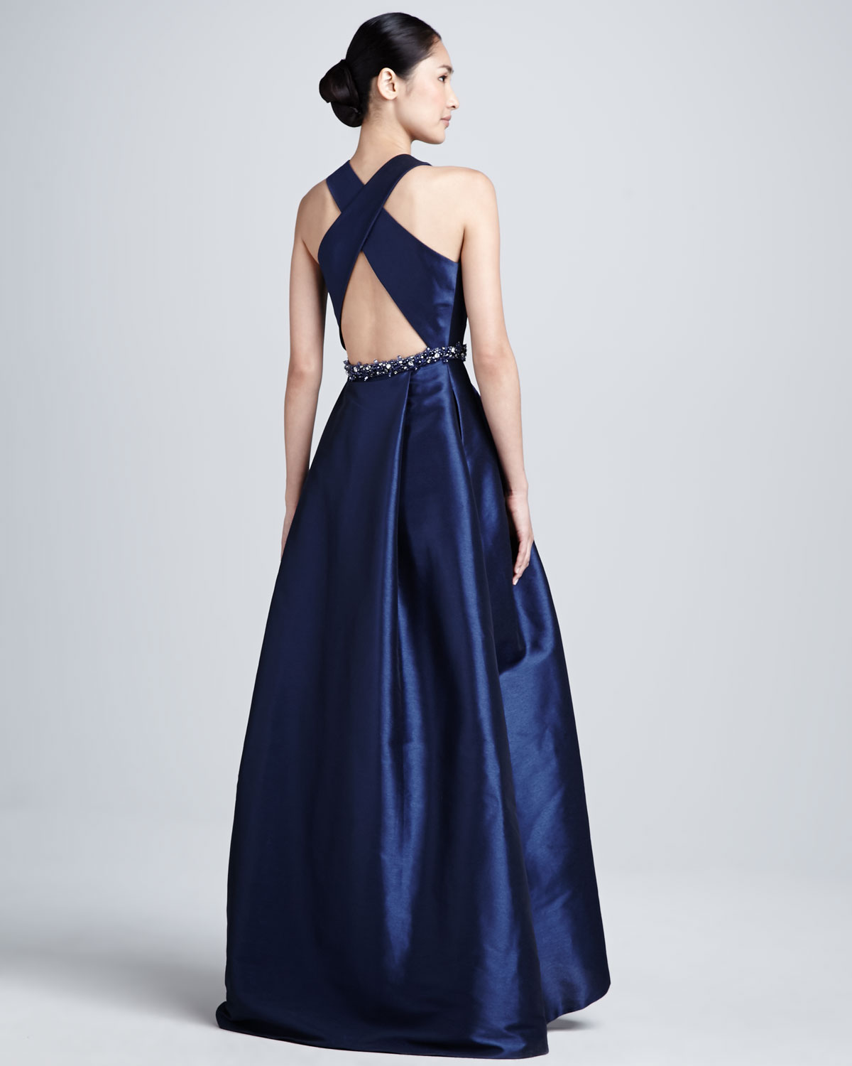 Lyst Ml Monique Lhuillier Racer Front Beaded Waist Gown In Blue Gallery
