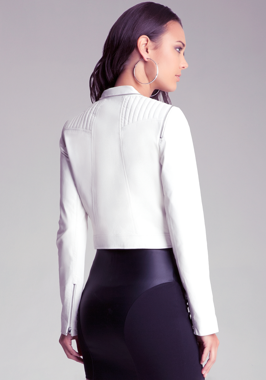 bebe white leather jacket