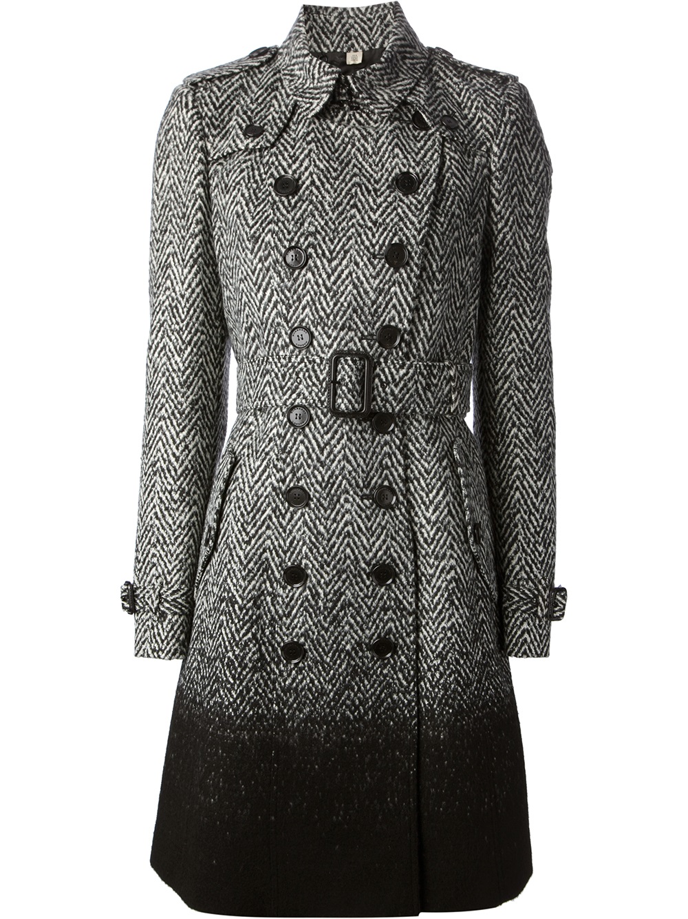 Burberry Herringbone Tweed Double Breasted Coat in Black - Lyst
