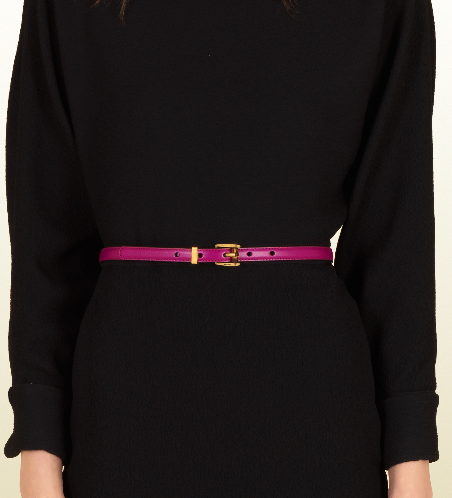 Gucci Leather Skinny Belt with Bamboo Buckle in Purple - Lyst