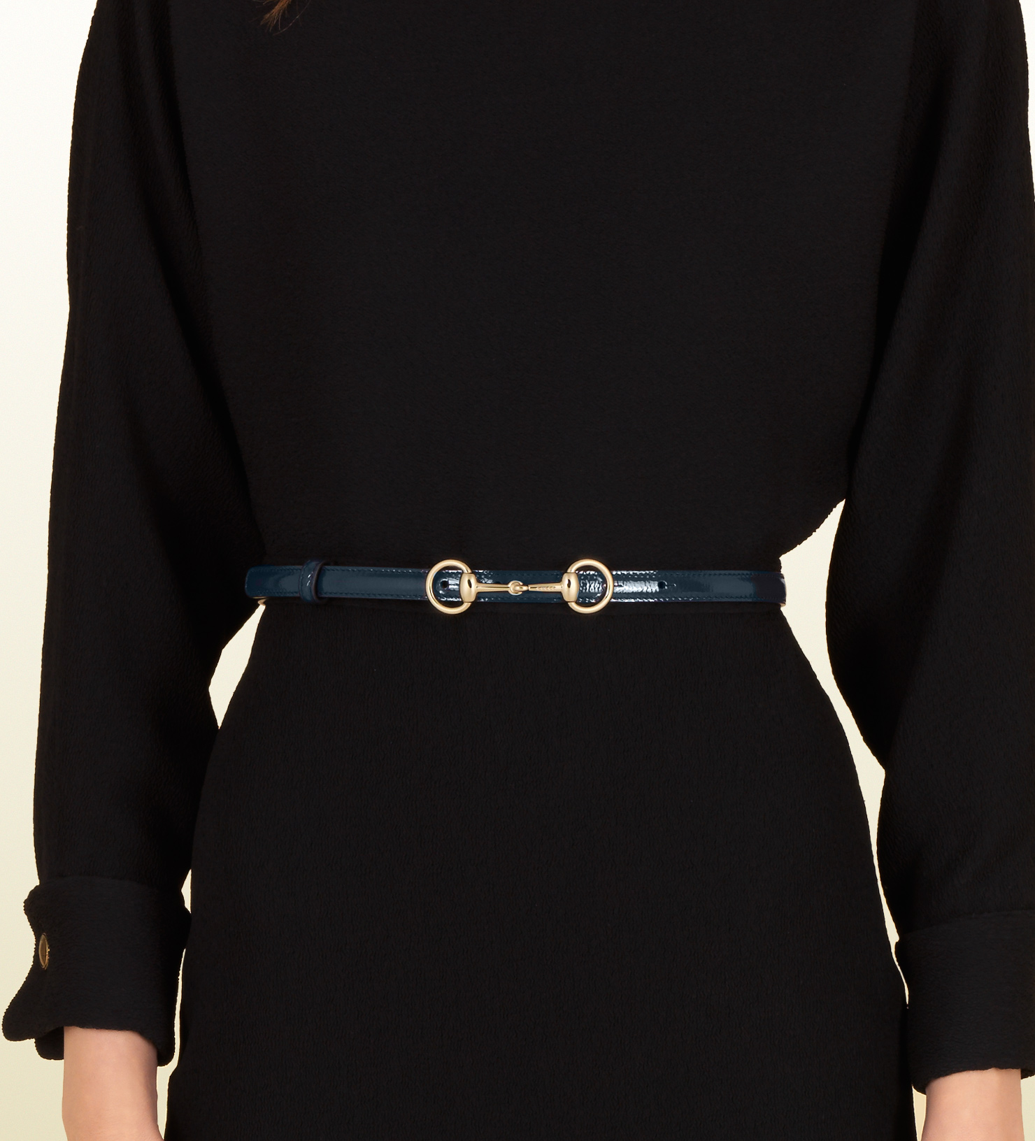Gucci Patent Leather Skinny Belt with Horsebit Buckle in Blue | Lyst