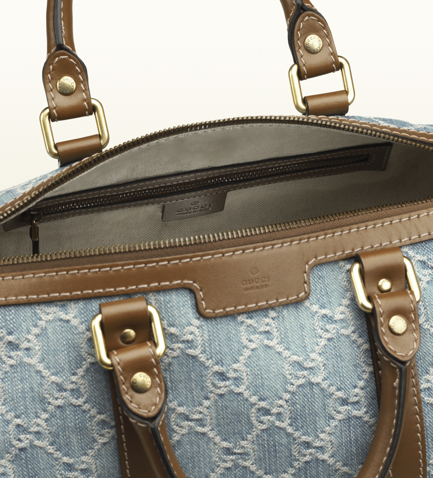 Gucci Vintage  Gg Denim Boston Bag in Blue Lyst