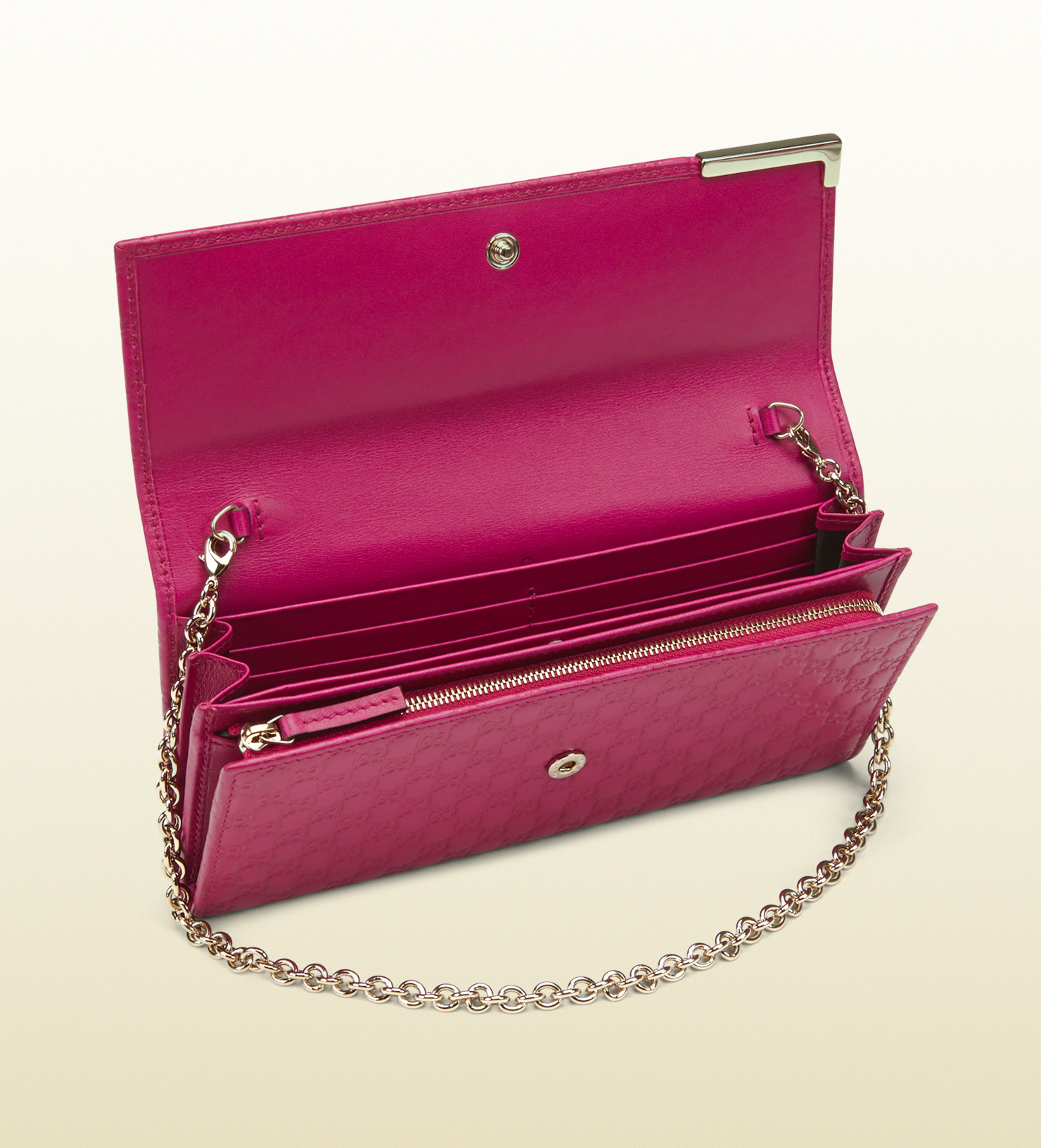 Gucci Microssima Leather Chain Wallet in Fuchsia (Pink) - Lyst