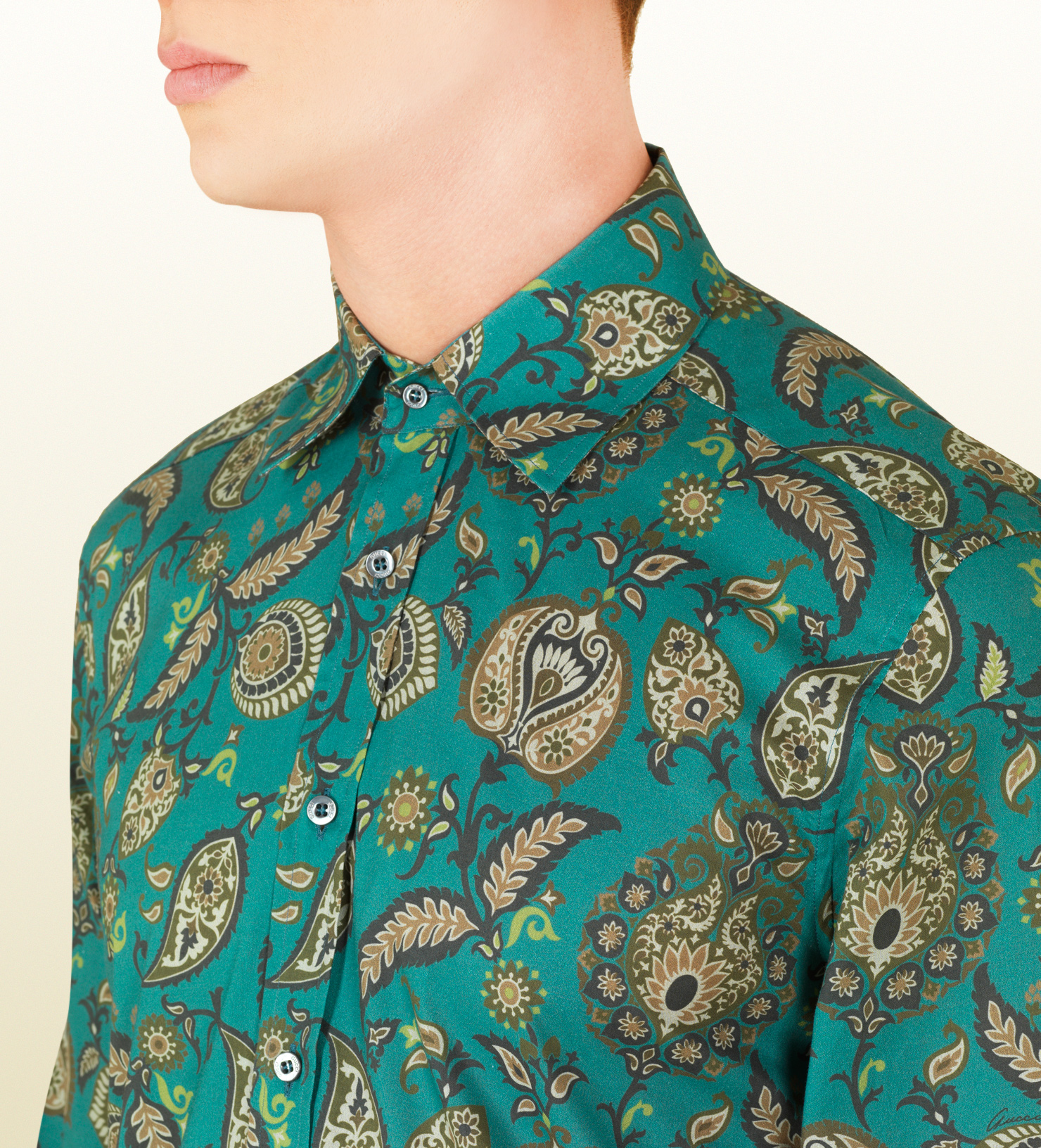 Gucci Paisley Print Fitted Shirt in Green for Men - Lyst