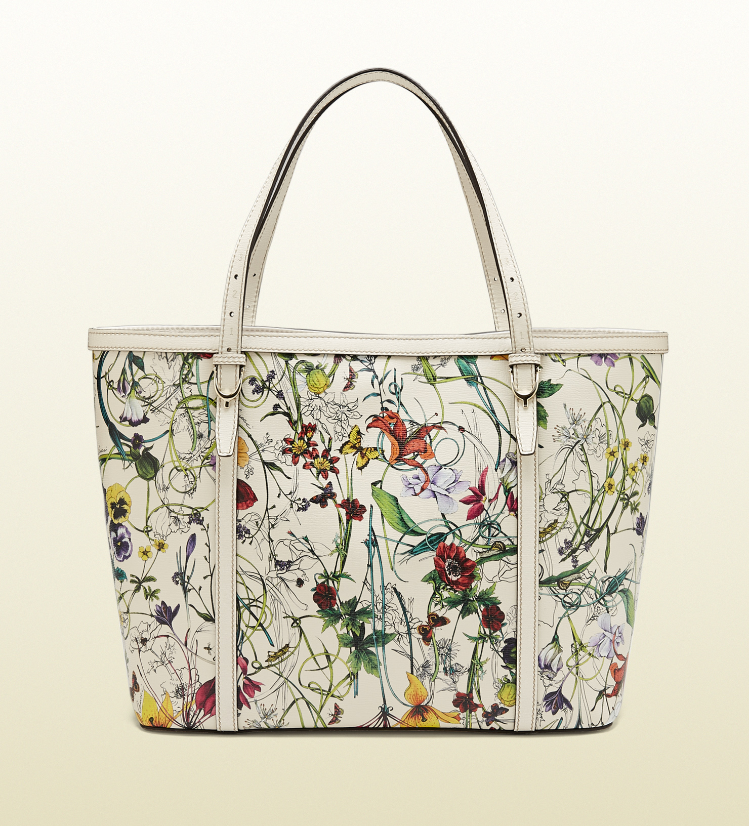 Gucci Nice Flora Leather Tote in White - Lyst