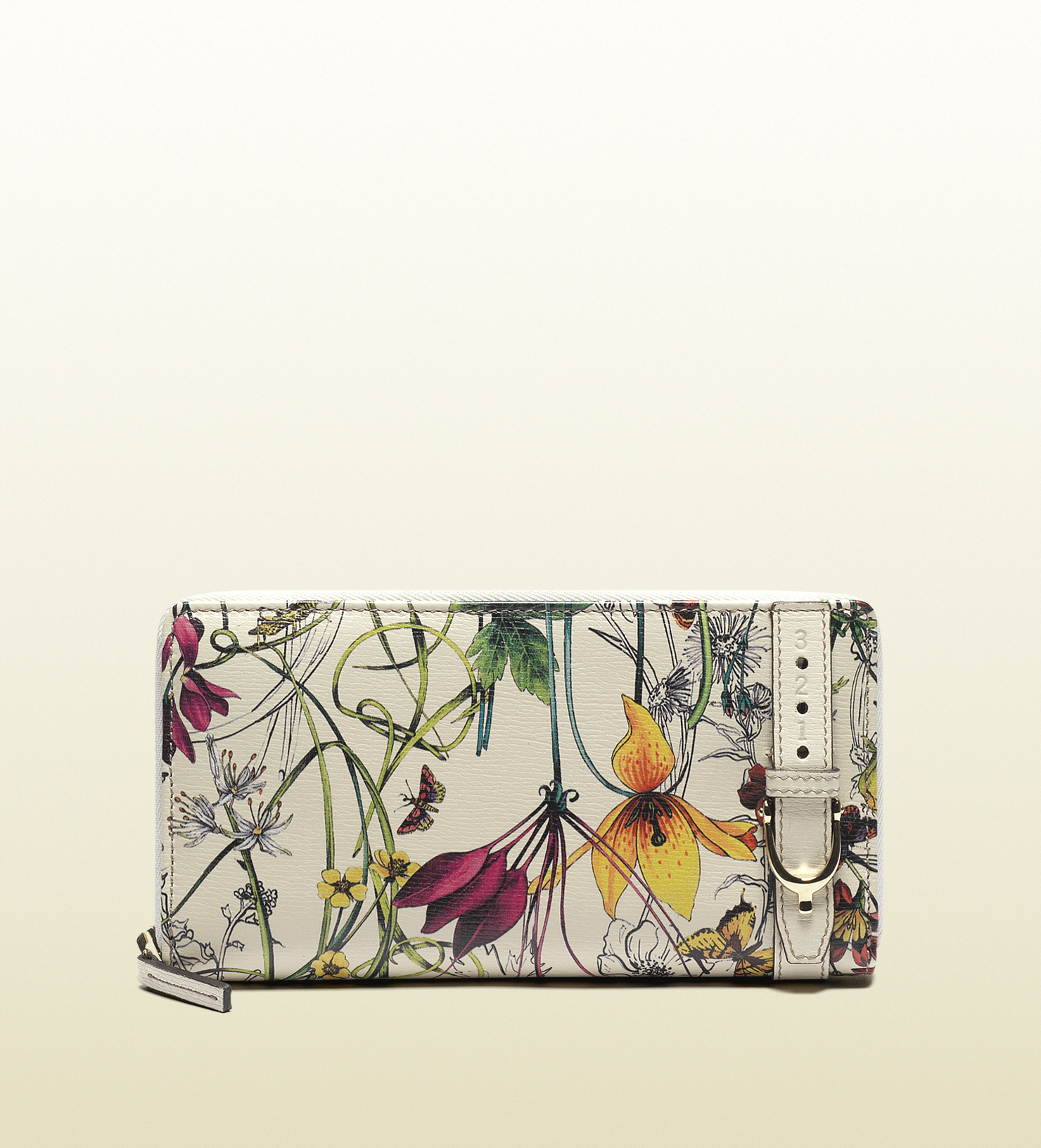 Gucci Nice Flora Leather Zip Around Wallet in White - Lyst