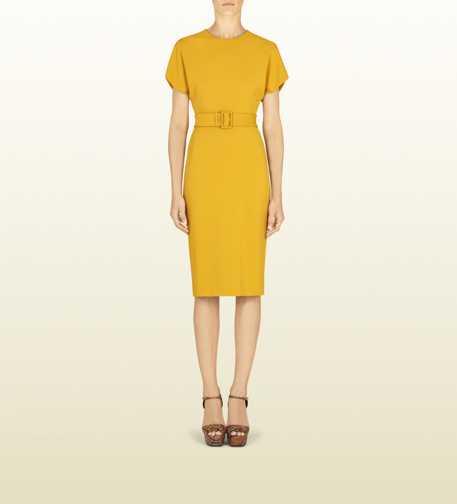 Gucci Yellow Belted Dress - Lyst