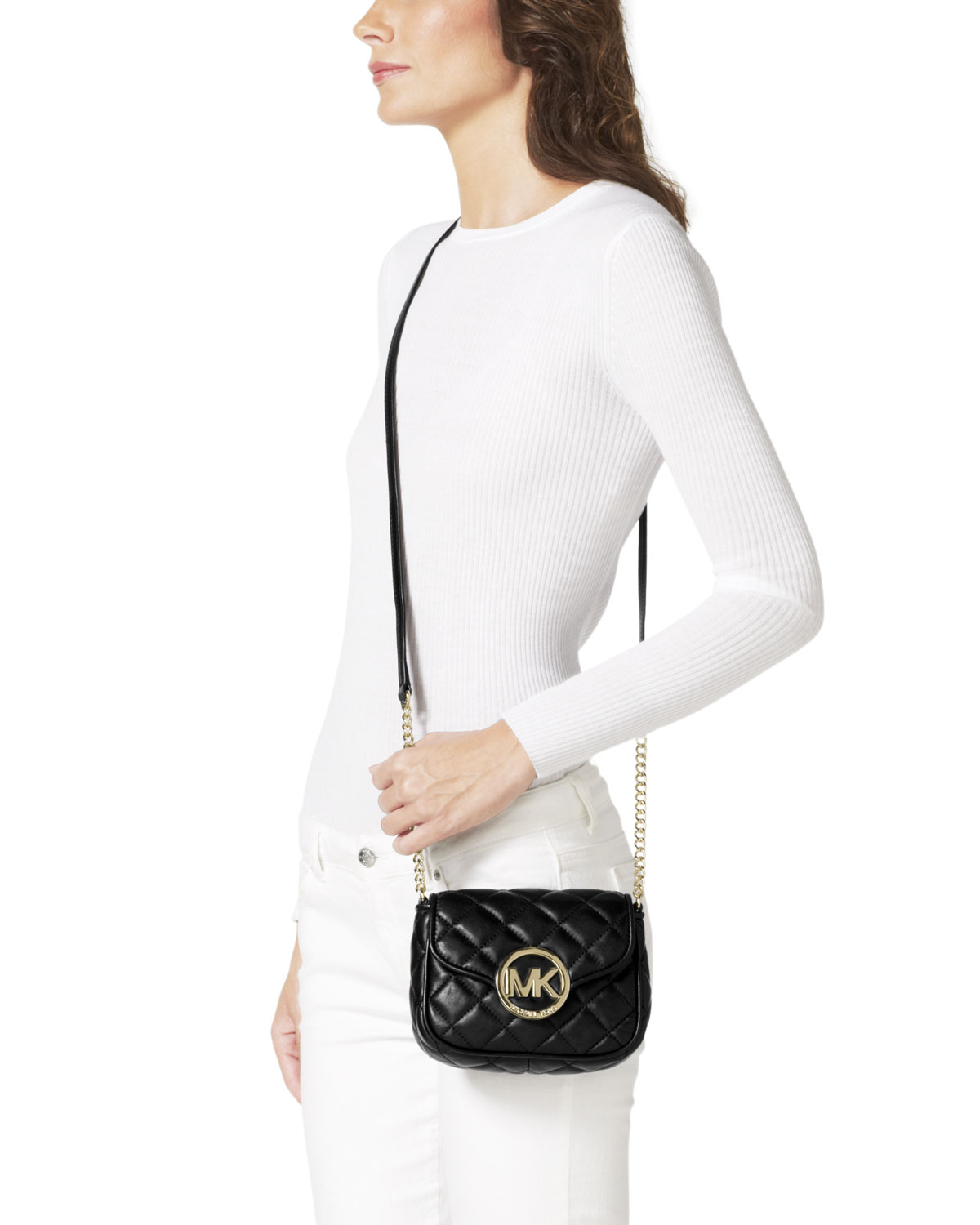 Michael Kors Michael Small Fulton Quilted Crossbody in Black | Lyst
