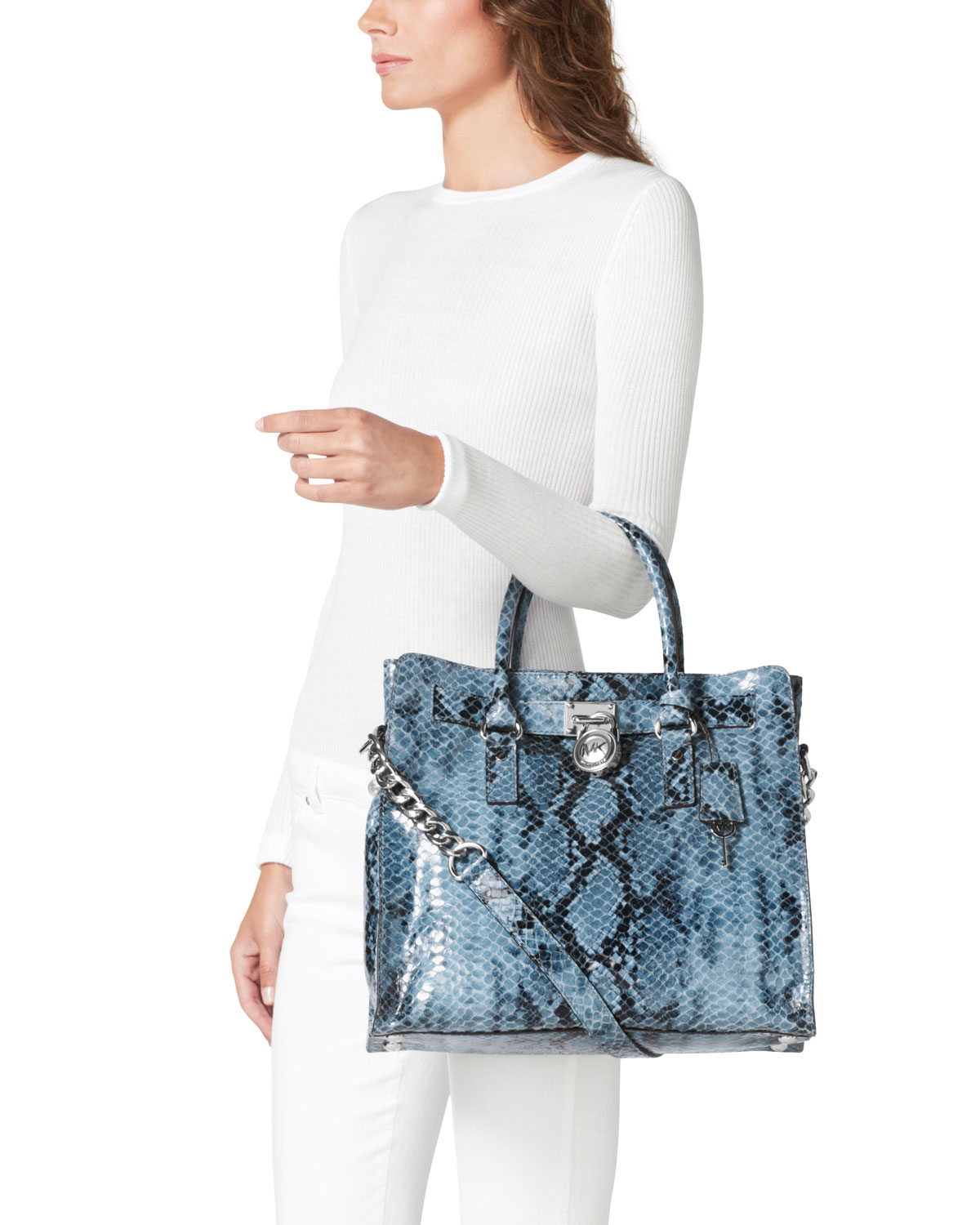 Michael Kors Michael Large Hamilton Python-print Tote in Blue | Lyst