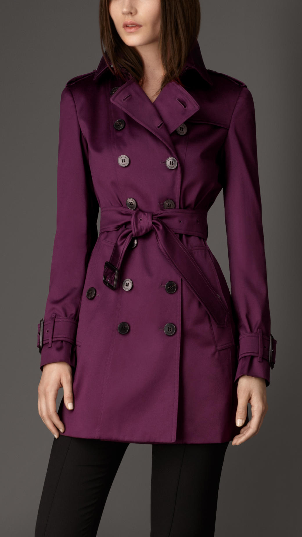 Burberry Midlength Cotton Sateen Trench Coat in Purple | Lyst