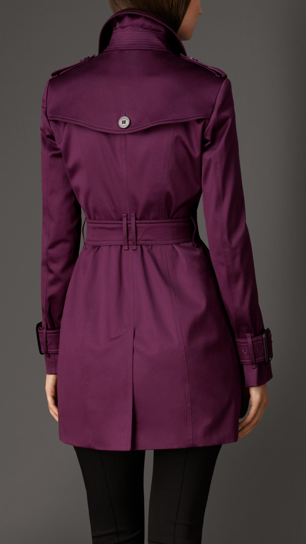 Burberry Midlength Cotton Sateen Trench Coat in Dark Amethyst (Purple ...