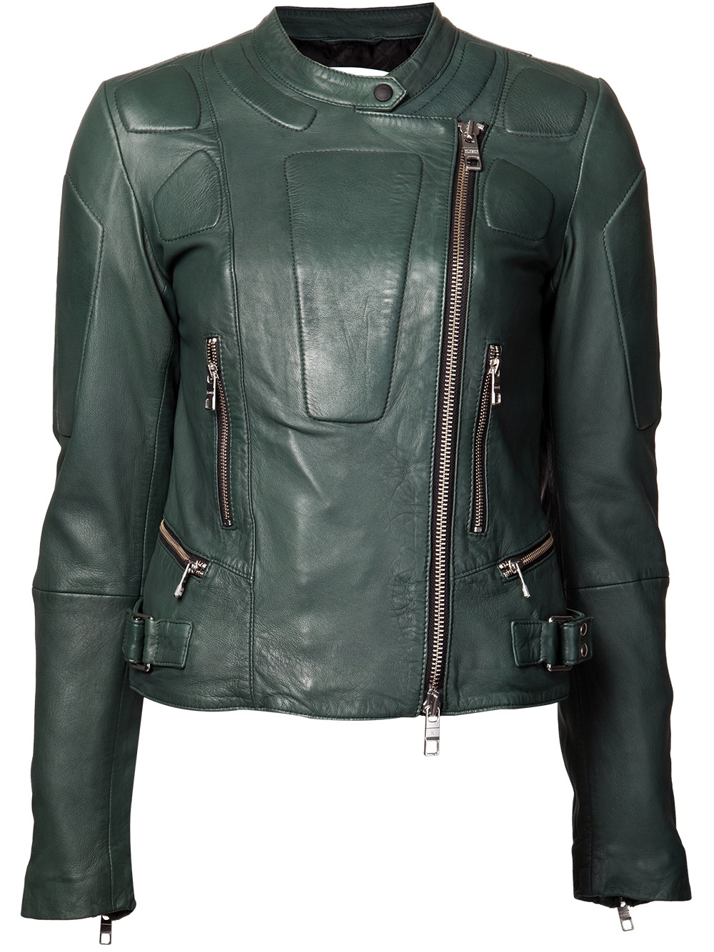 Lyst - Closed Lamb Leather Moto Jacket in Green