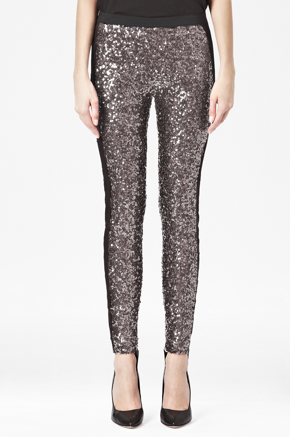 Lyst - French Connection Tuxedo Sequinned Leggings in Metallic