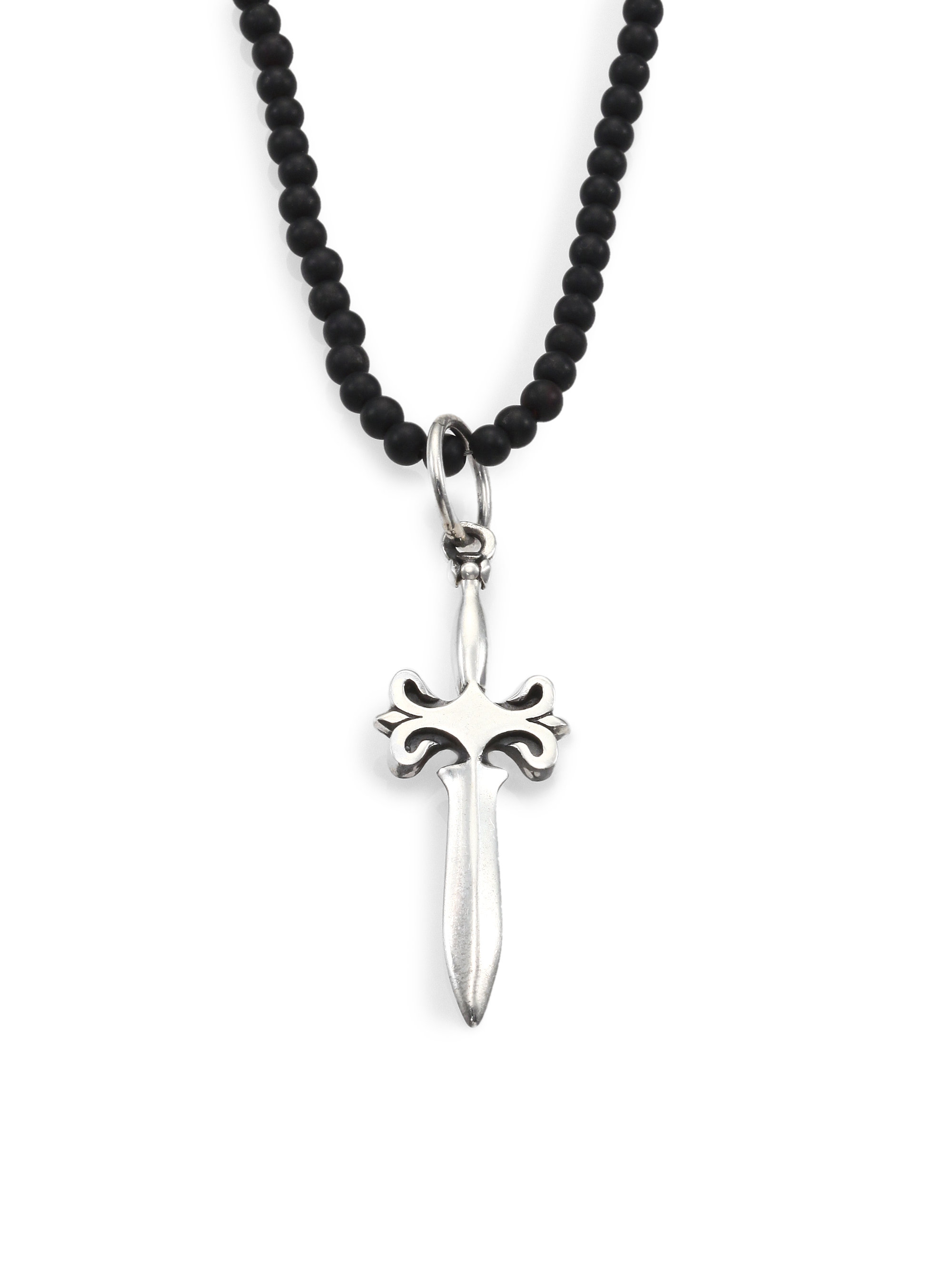 Lyst - King Baby Studio Onyx Bead Sterling Silver Dagger Necklace in ...