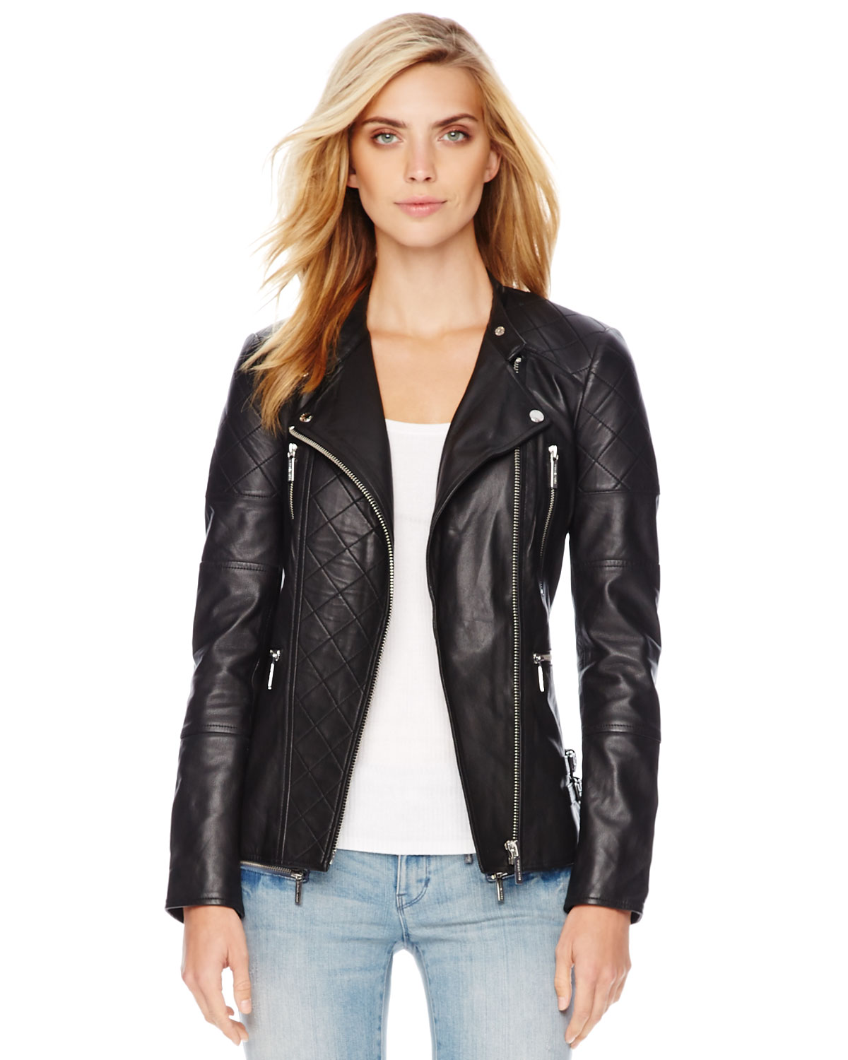 michael kors leather jacket black