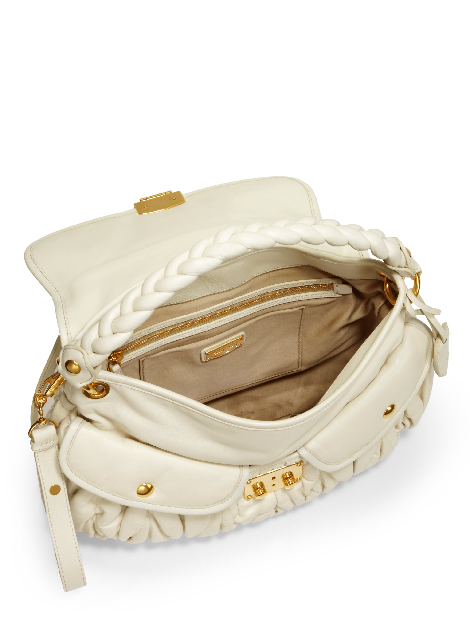 Miu Miu Matelasse Leather Shoulder Bag in White Lyst