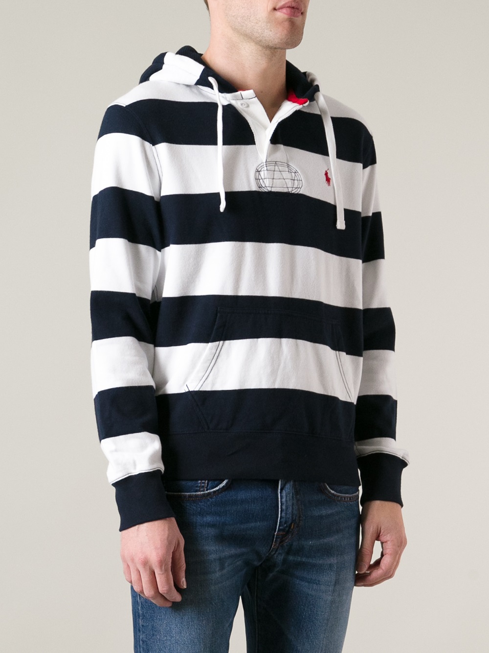 Polo Ralph Lauren Striped Fleece Pullover Hoodie in Blue for Men