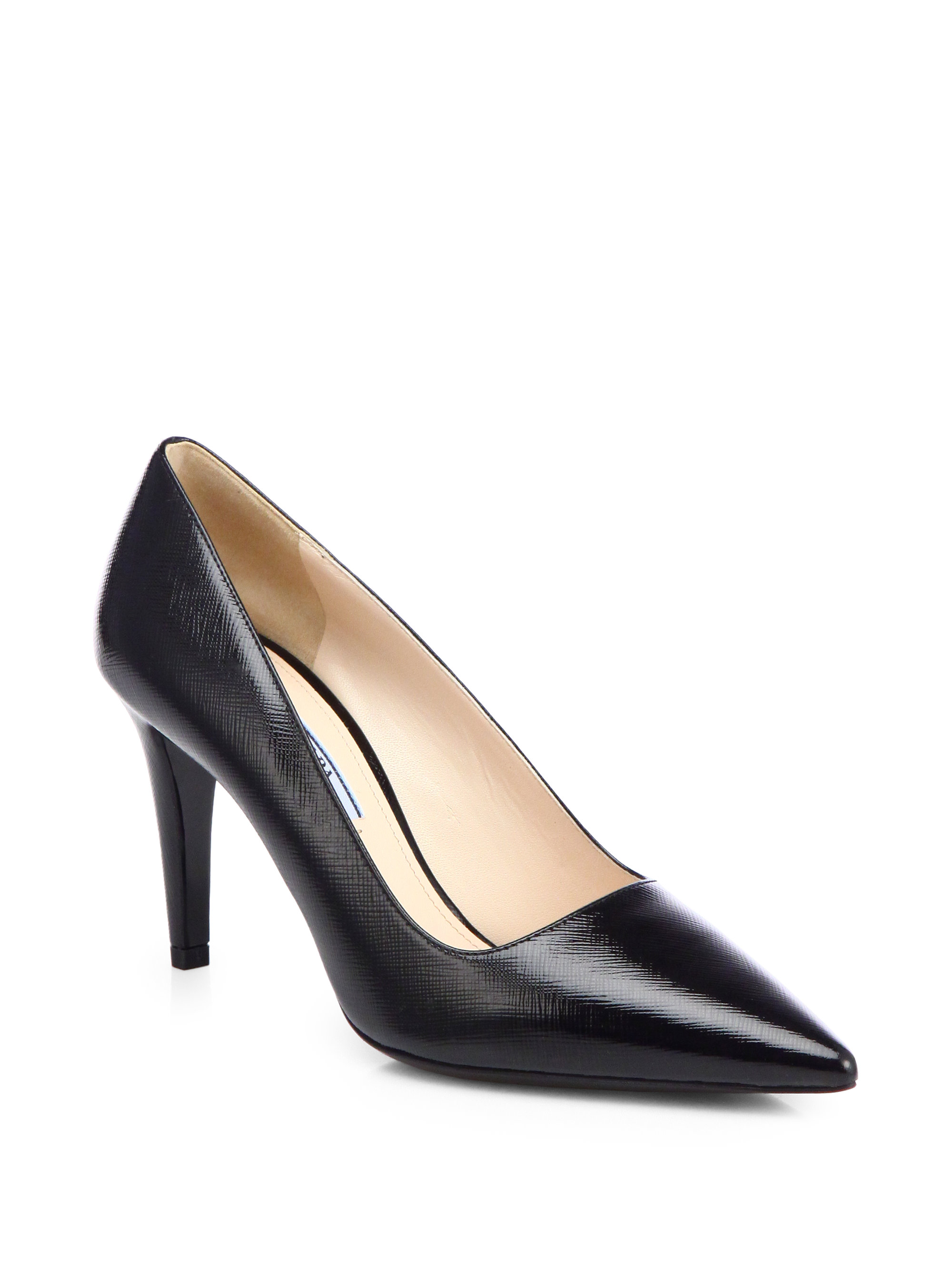 Prada Saffiano Patent Leather Pumps in Black | Lyst