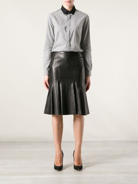 Ralph Lauren Black Label Pleated Leather Skirt in Black | Lyst