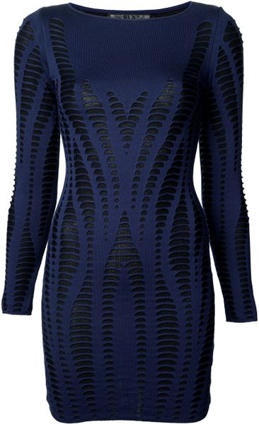Rvn Cut Out Illusion Dress in Blue | Lyst