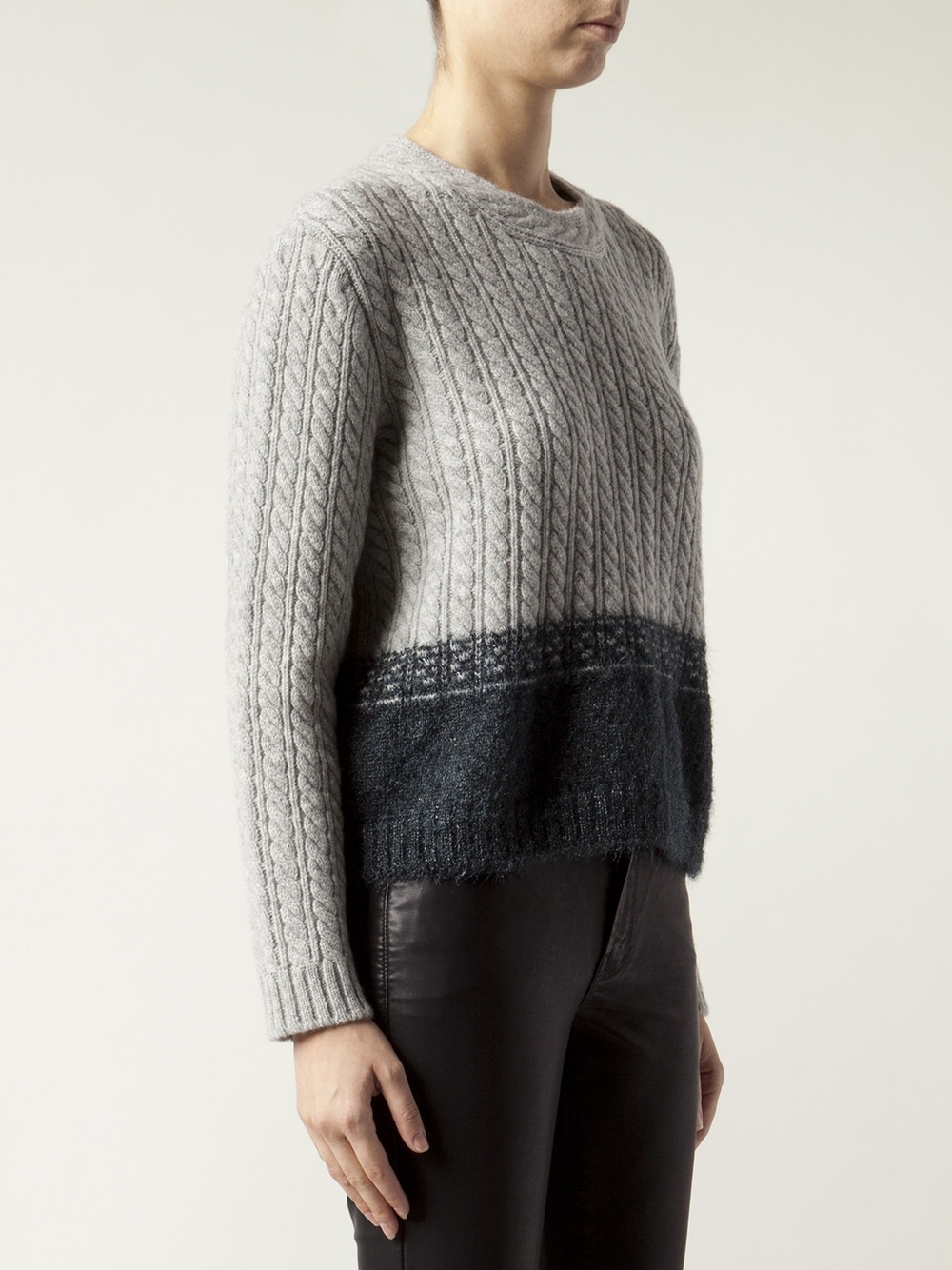 Thakoon Contrast Cable Knit Sweater in Grey (Gray) Lyst
