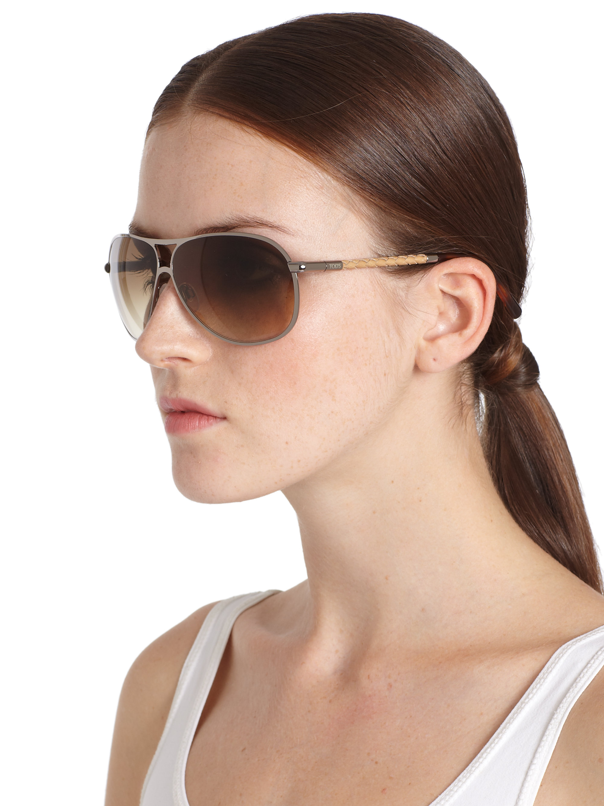 Tod's Braided Leather Metal Aviator Sunglasses in Brown - Lyst