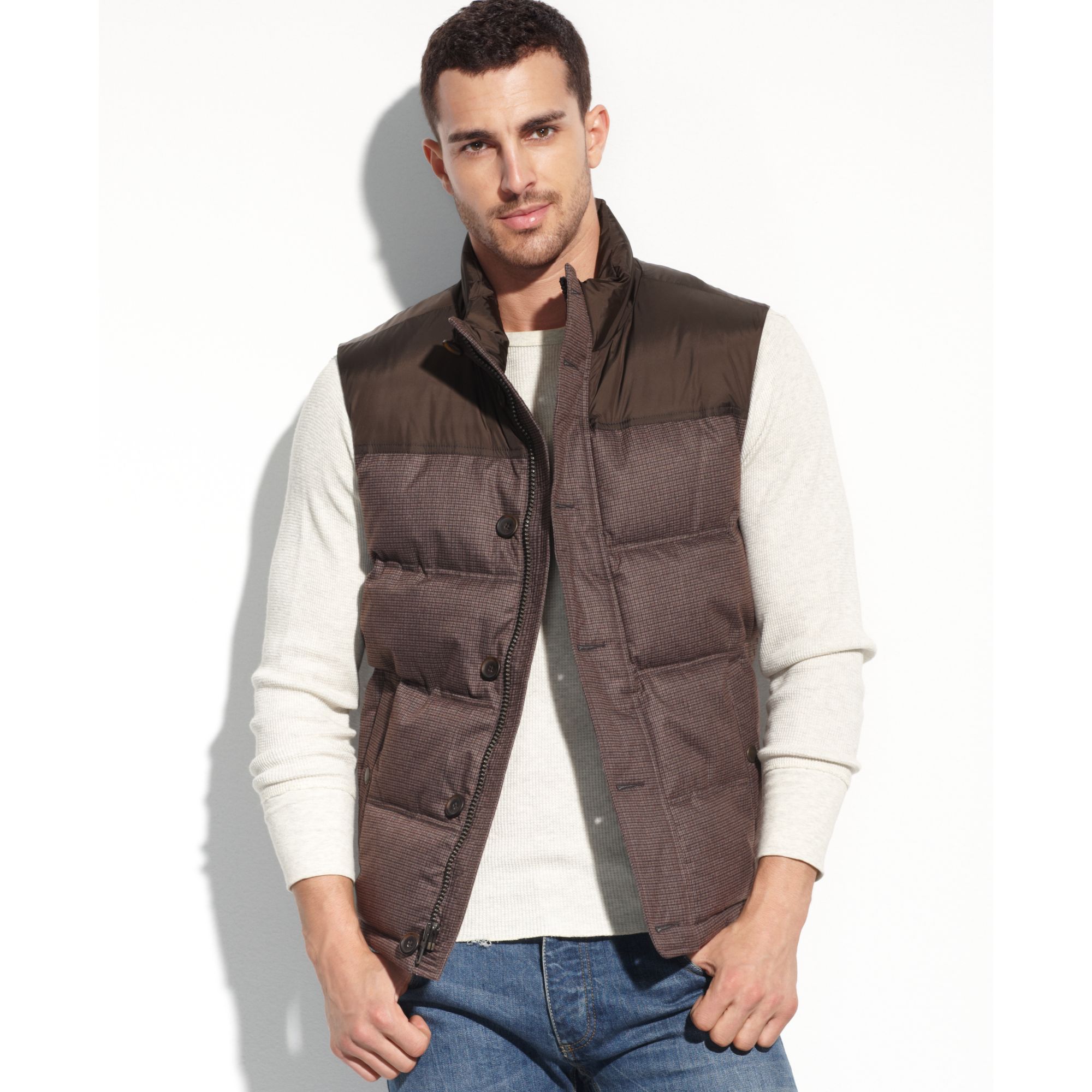 Lyst Tommy Hilfiger Zip Front Puffer Vest in Brown for Men