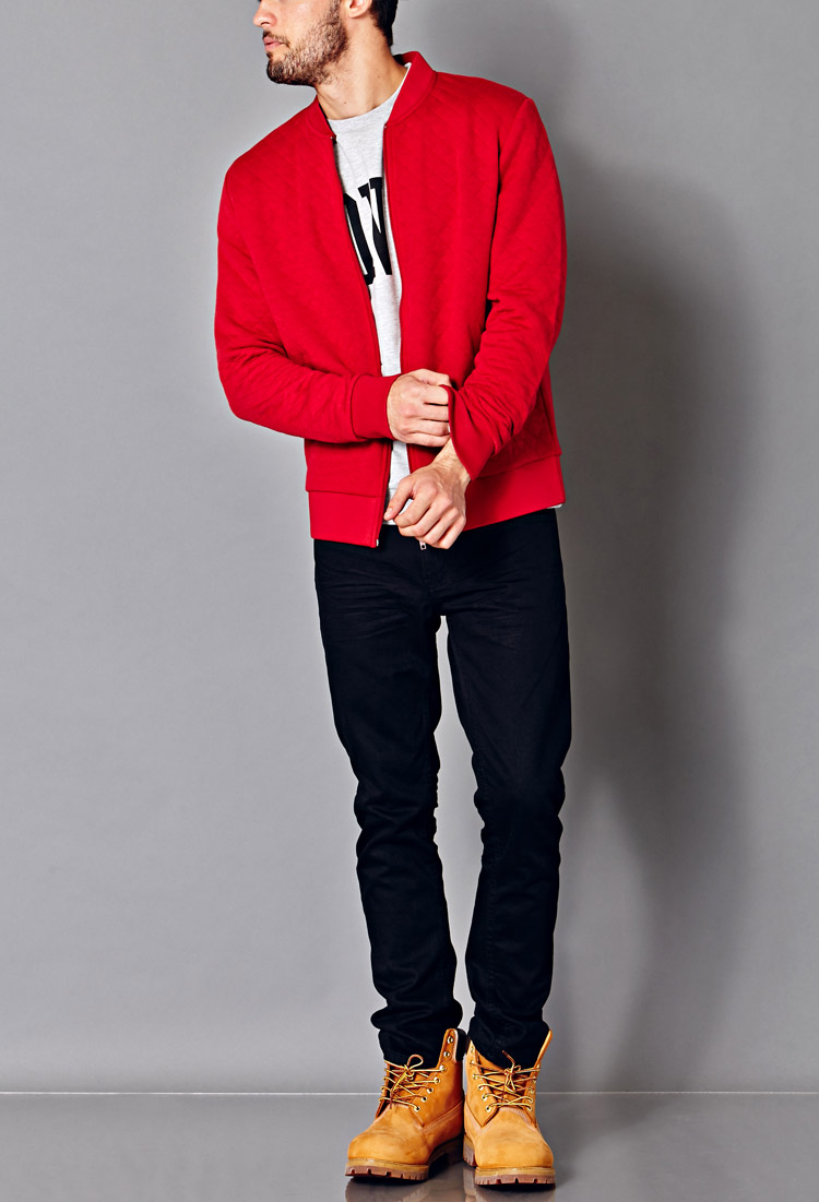 Lyst Forever 21 Quilted Bomber Jacket in Red for Men
