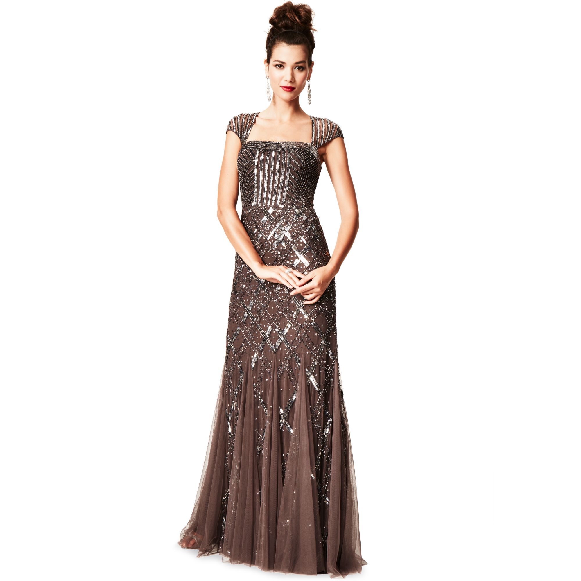 Adrianna Papell Cap Sleeve Sequined Beaded Gown Dress in Graphite (Purple)  | Lyst