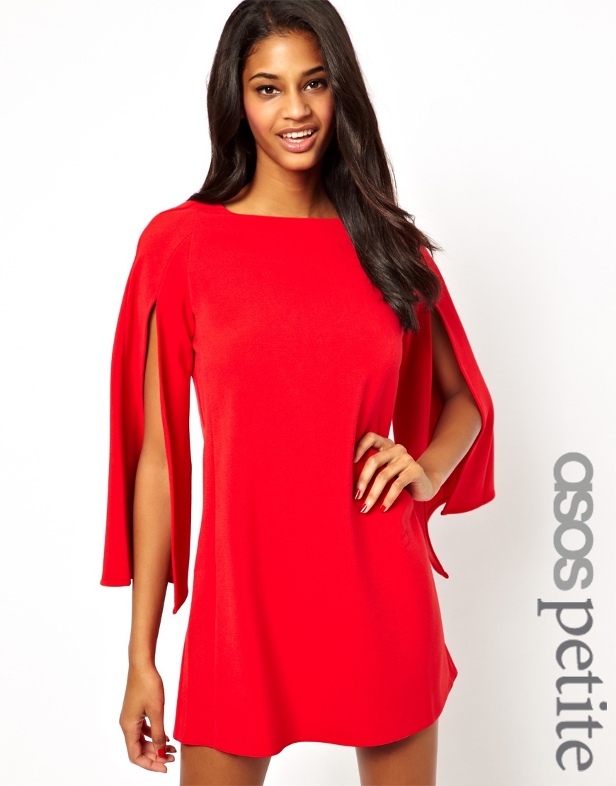 Lyst Asos Exclusive Wide Slash Sleeve Mini Tunic Dress In Red Gallery