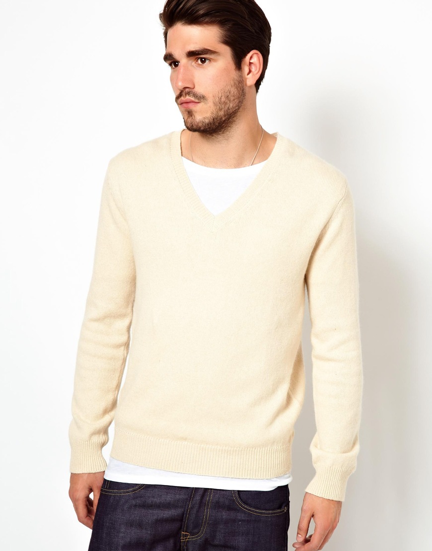 cream v neck sweater mens