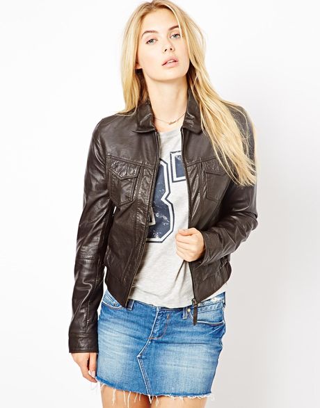 Wrangler Leather Jacket in Brown (Afterdark) | Lyst
