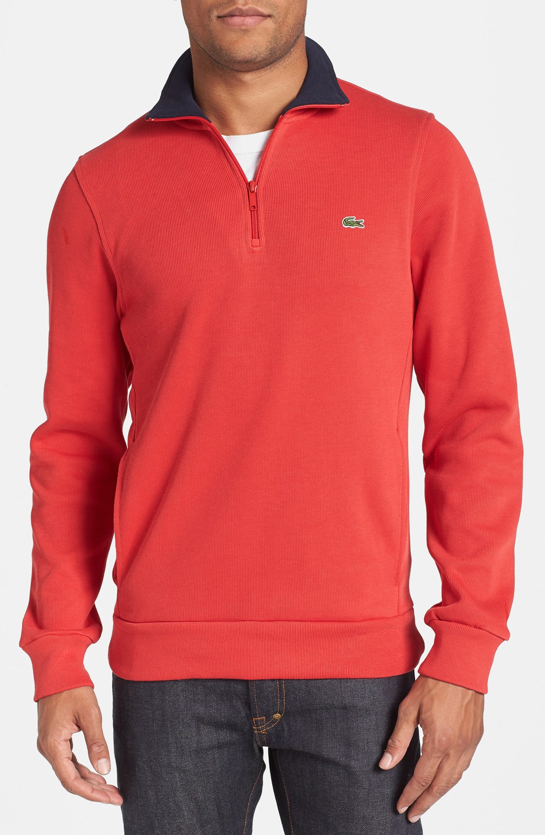 Lacoste Quarter Zip Sweatshirt in Red for Men (Paprika Red) | Lyst