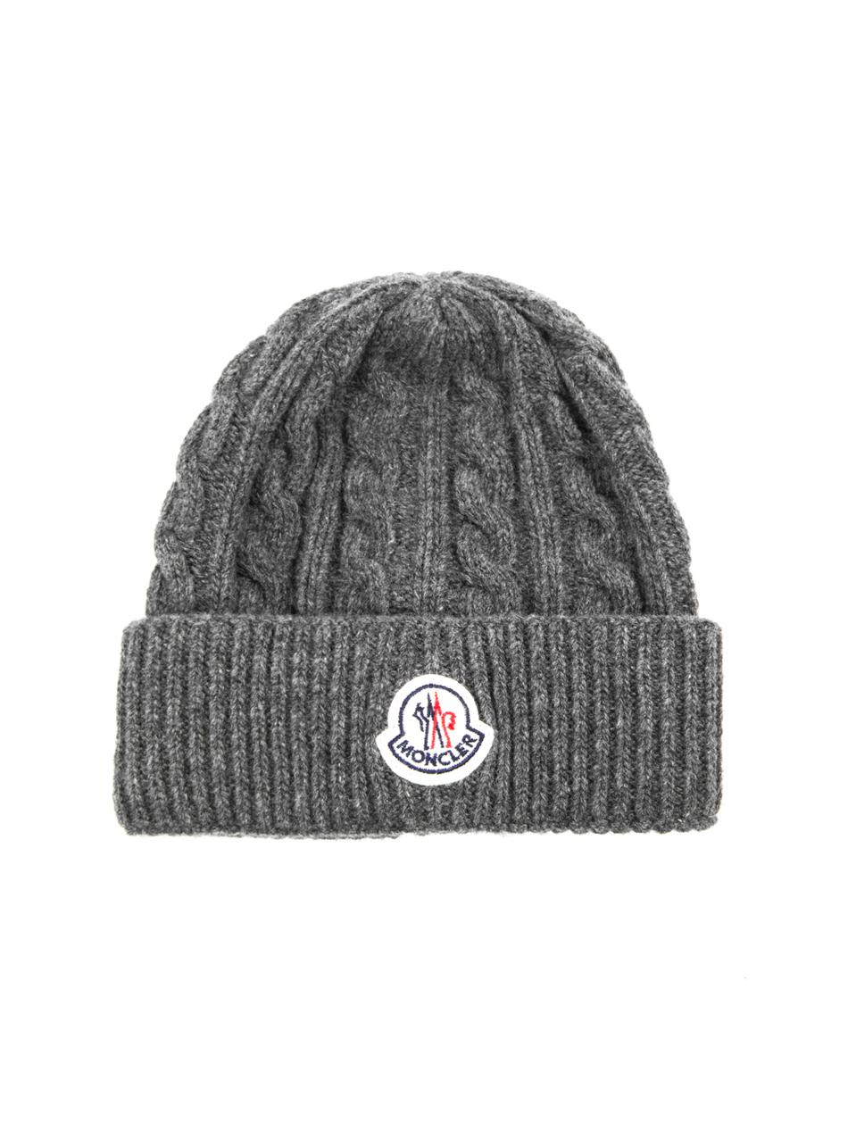 Moncler Wool Cable Knit Beanie in Grey (Gray) for Men - Lyst