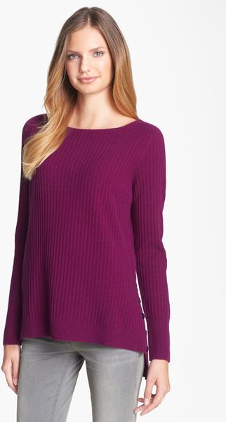 Nordstrom Collection Step Hem Cashmere Pullover in Purple (Purple Dark ...