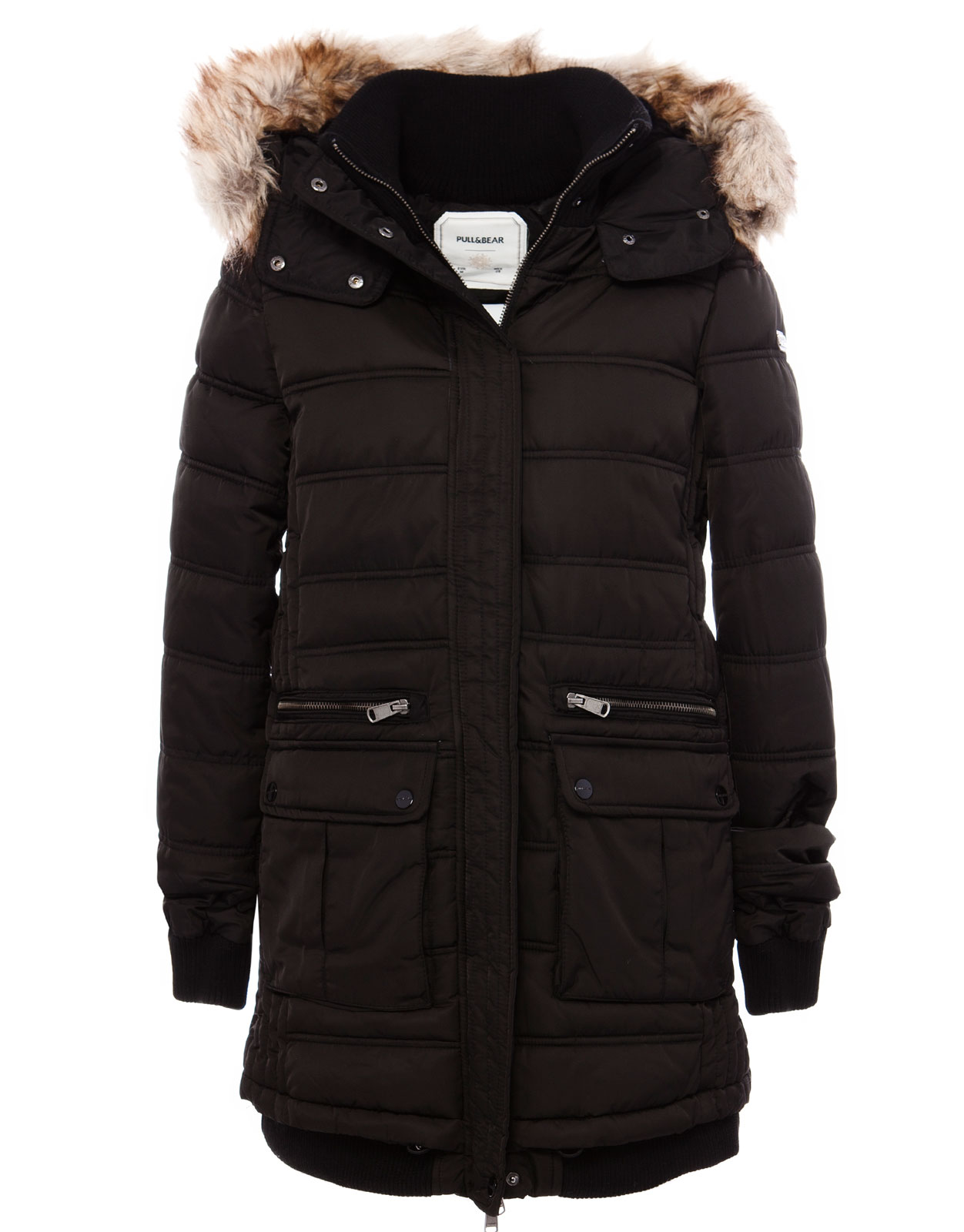 Pull&bear Quilted Nylon Coat in Black | Lyst