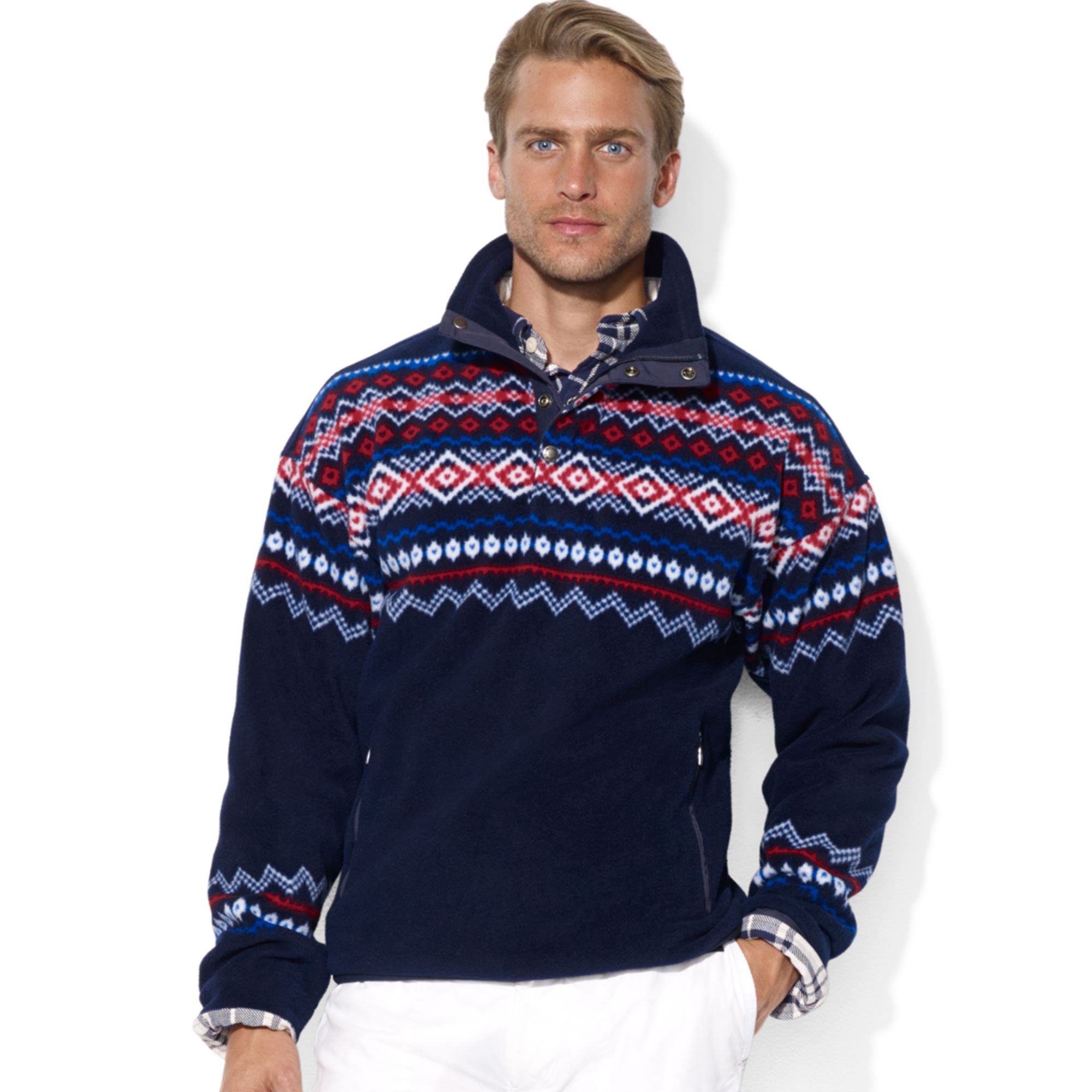 Lyst Ralph Lauren Fair Isle Polar Mock Neck Fleece Pullover for Men