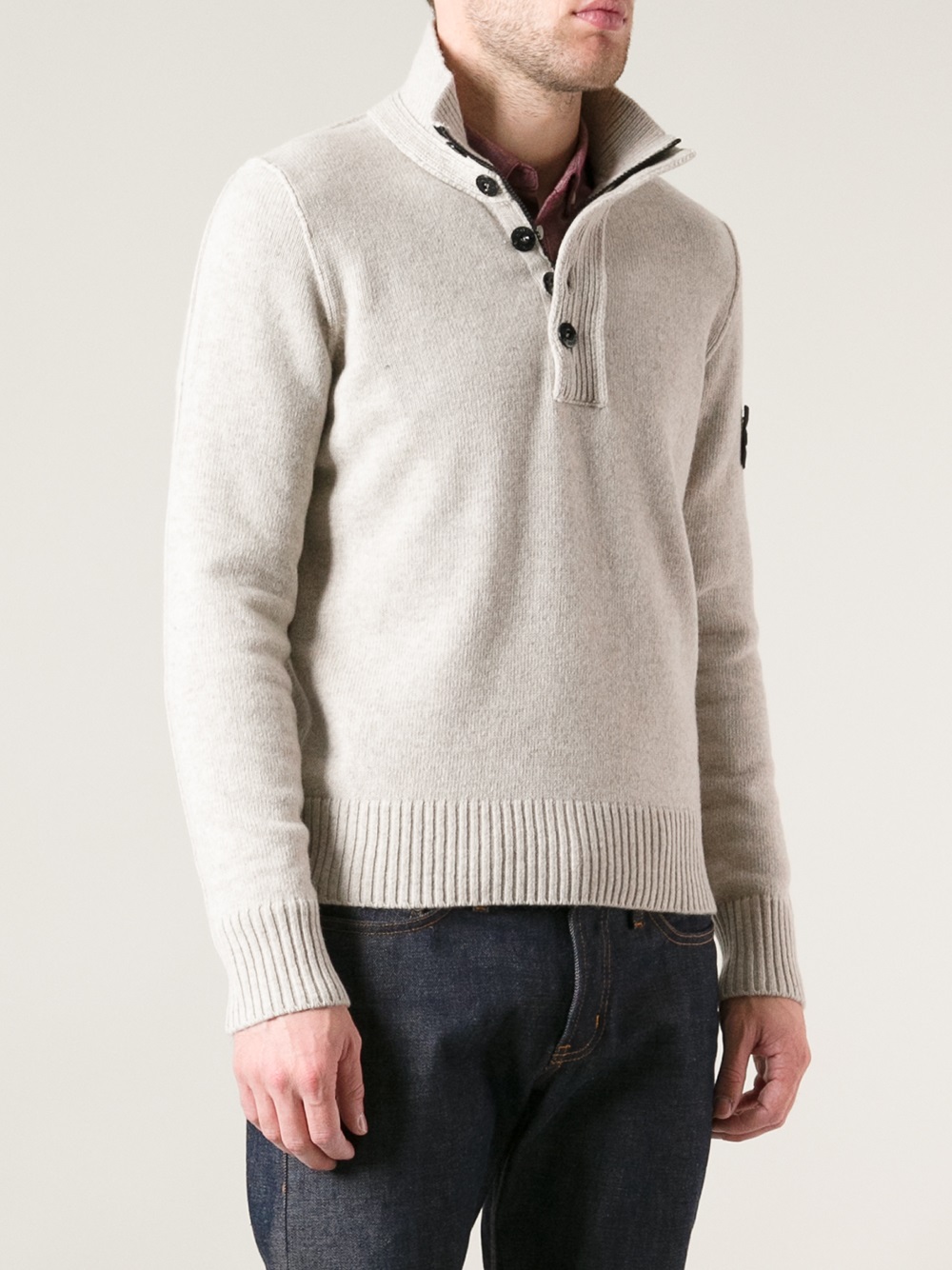 Stone Island Button Collar Sweater in Natural for Men Lyst