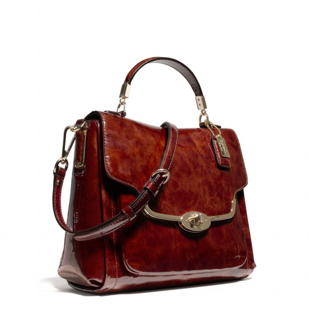 COACH Madison Small Sadie Flap Satchel in Patent Leather in li 