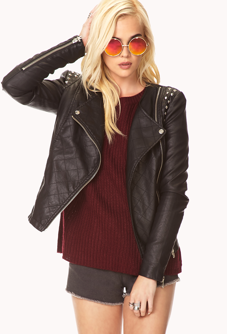 Forever 21 Street Chic Spiked Moto Jacket In Black Lyst Gallery