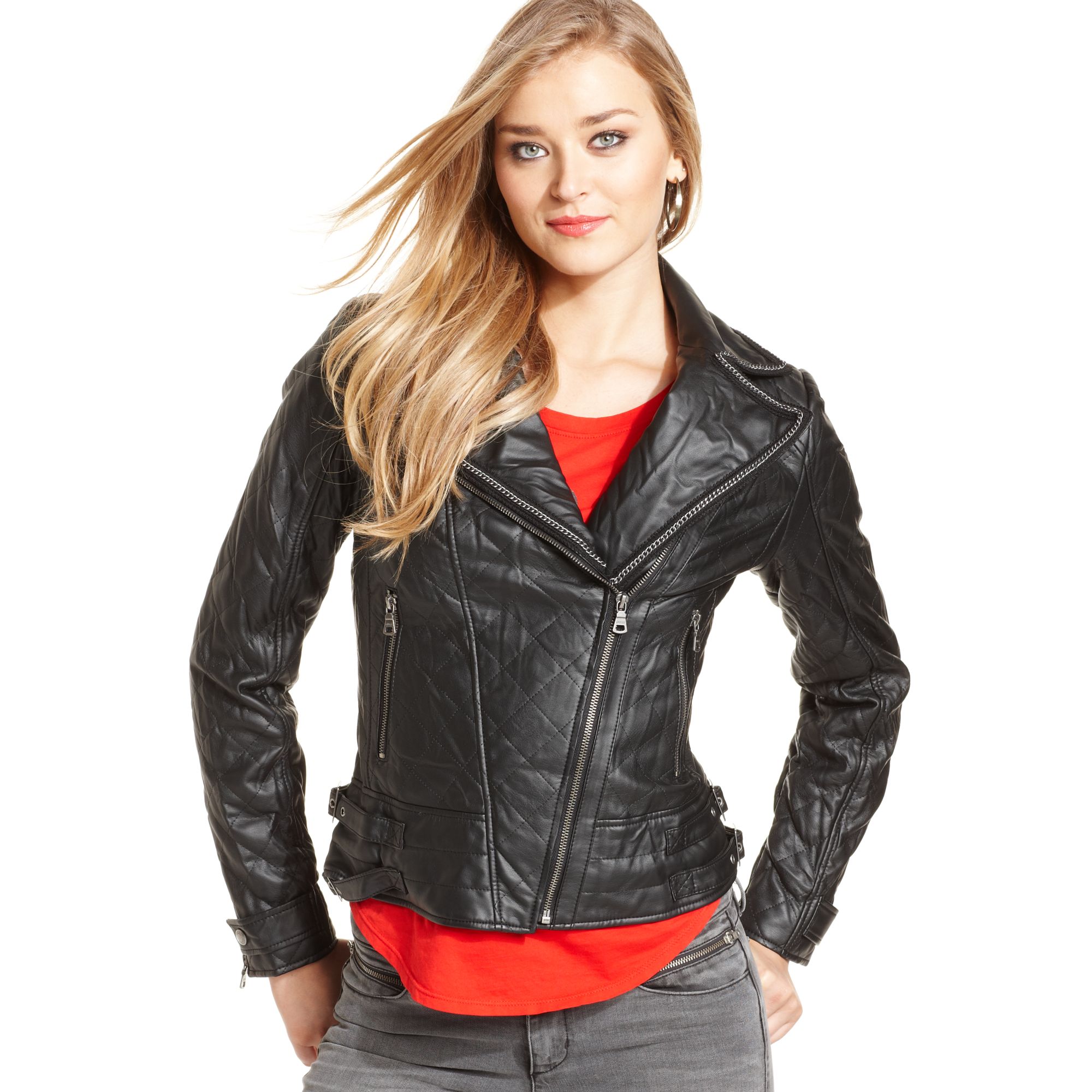 black guess leather jacket